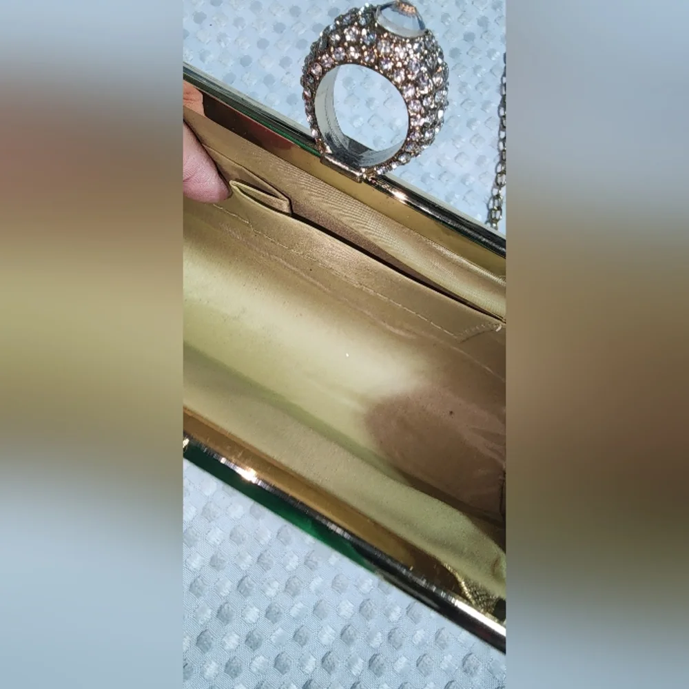 UNBRANDED EUC WOMEN'S EVENING GOLD TONE RHINESTONE CLUTCH WITH STRAP